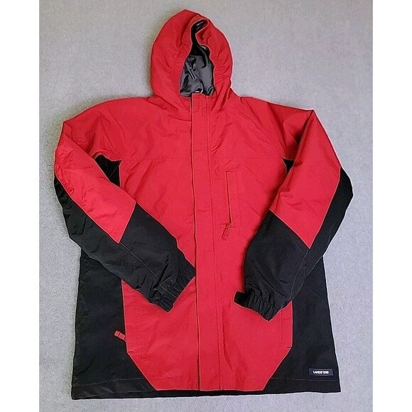 Lands End Squall Jacket Boys XL 18 20 Red Black Zip PocketsHood Outdoor Winter